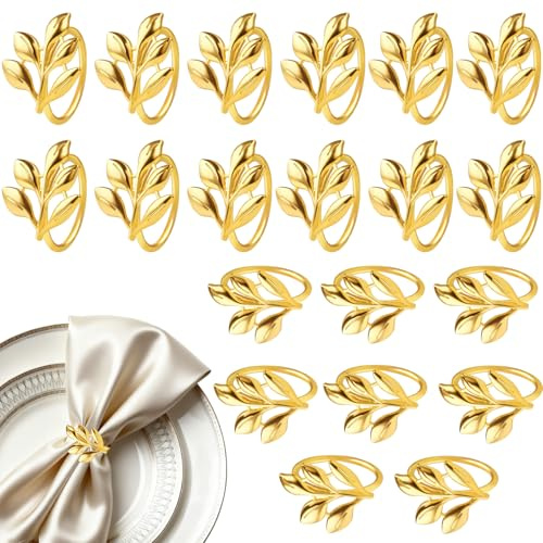 Serviettenring Gold 20stk Elegante Metall Serviettenring Weihnachten, Serviettenschnallen Blätter,Napkin Rings für Tischdekoration Valentinstag Ostern Hochzeit Abendessen Party