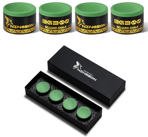 NINGSON Pool Cue Chalk 4 Pack, Nano Billiard Chalk Round Cue Chalk, Smooth Low Residue Pool Chalk, Reduce Miscue, Durable Long Lasting Chalk for Pool Table, Bars, Clubs & Home – Green