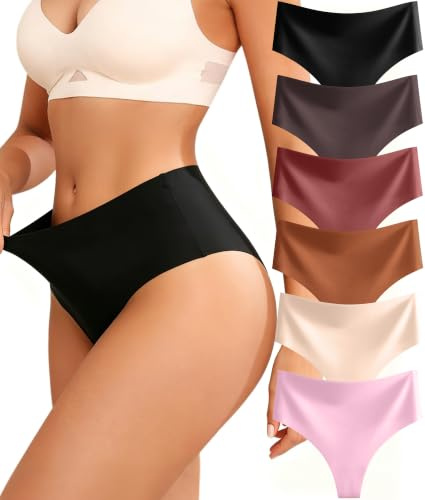 Sth Big String Tanga Femme sans Couture Taille Haute Culottes Invisibles Respirantes Seamless sous-Vêtements Ultra Doux et Extensibles Confortable Panties pour Sport Yoga Leggings Robes Lot de 6