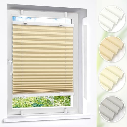 Victoria M. Easyfix Plissee Faltrollo ohne Bohren Plisseeanlage Klemmfix mit Klemmträger für Fenster und Türen, Größe: 70 x 200 cm, Farbe: Beige