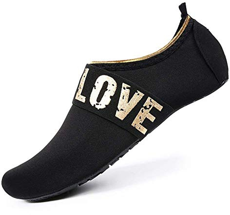 Chaussons aquatiques de plongée FELOVE - Chaussures pour la plage, la plongée, la course à pied, à la maison, le yoga - Pour homme et femme - Semelle en caoutchouc néoprène, Stripe Red, UK3-4