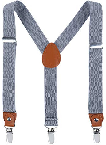 AWAYTR Kids Boys Adults Suspenders - 4 Sizes Sturdy Metal Clips Elastic Adjustable Suspender (27 inches (5 Years-9 Years),Dark gray)