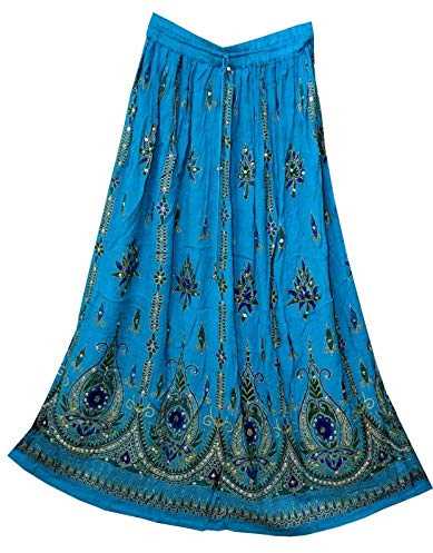 Radhy krishna fashions Women's Tie Dye Yoga Trend Sequined Crinkle Broomstick Gypsy Long Skirt, Royal Blue, 36 INCHES