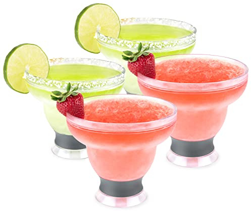 HOST Coppe Refrigeranti per Margarita Freeze, Bicchiere per Cocktail da Congelatore in Plastica a Doppia Parete Con Gel Refrigerante, Set di 4, Grigio