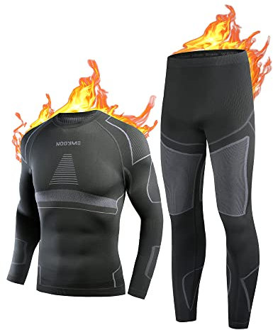 NOOYME Mens Thermal Underwear Mens Thermals Long Johns, Compression Top Men & Mens Leggings Quick Dry Long Johns For Men Thermal Black-gray