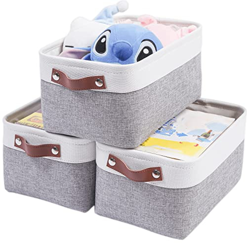SOCOHOME Aufbewahrungsboxen aus Stoff,31x21x16cm Aufbewahrungskörbe, Faltbare Stoffkorb für Spielzeug, Kleidung, Zuhause, Wäsche (Grau/Weiß, Kleine)