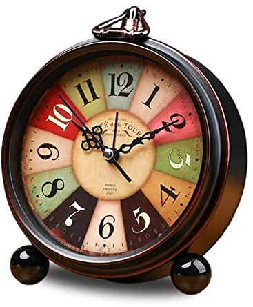 ToKinCen Classic Retro Clock, Metal European Style Vintage Silent Table Desk Alarm Clock Non Ticking Quartz Movement Battery Operated, HD Glass Lens for Bedroom Living Room Indoor Decoration Kids