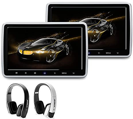 XTRONS Dual Car DVD Players 10.1 Inch TFT Screen Portable Car Headrest CD Player Support HDMI Input, USB SD, AV in & Out, Region Free, 32 Bit Games with 2 New Wireless IR Headphones (Black & White)