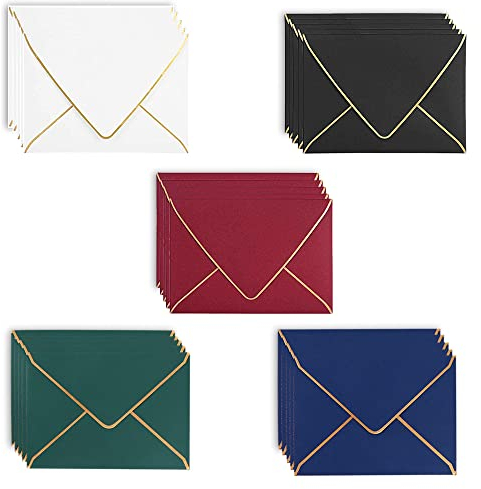 25 Stück Valentinstag Umschlag, Umschläge Bunt, Postkarte Umschlag, Nette Süße Umschläge, Geschenkkartenumschläge, mit Kreativen Goldrändern, für Hochzeit, Geburtstagsfeier Geschenk Liefert (5 Farben)