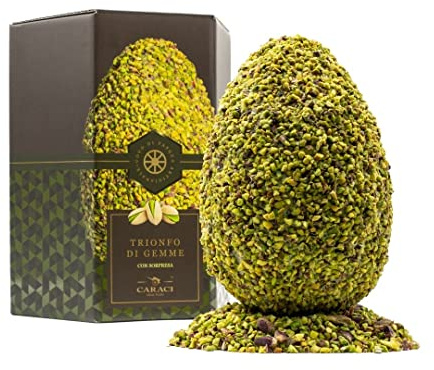 Uovo Di Pasqua al pistacchio con sorpresa all'interno in elagente scatola regalo. Realizzato con pregiato cioccolato senza l'utilizzo di surrogato. Prodotto di qualità