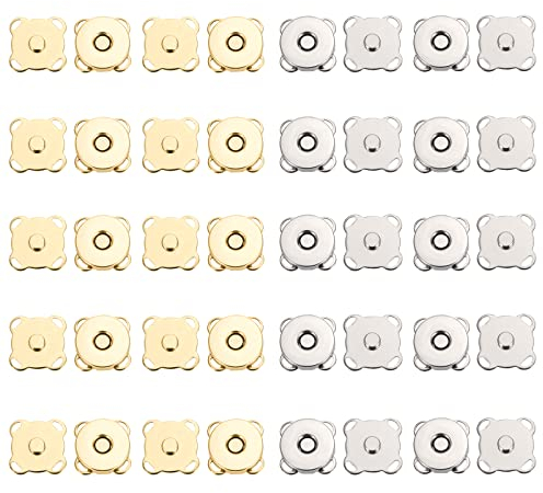 Magnetische Knöpfe, 20 Stück 14mm Magnetknöpfe Magnetverschluss Druckknöpfe für DIY Nähen Kleidung Handtaschen Geldtasche Rucksack, Gold und Silber