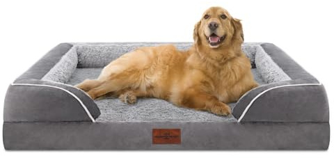 Comfort Expression Orthopedic Dog Bed for Extra Large Dogs 42x30 Inch, Waterproof Egg Crate Foam XL Pet Bed with Removable Bolsters, Dog Couch with Washable Cover & Non-Slip Bottom, Grey