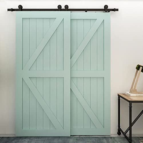 5.5FT/173CM Rail Porte Coulissante Systeme Quincailleri Ensemble Industriel pour Bypass Double Portes Interieur Facile à Installer, Forme T noire