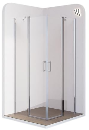 MOG Mampara de Ducha Linda 70x90x190cm, REVERSIBLE, Puertas Abatibles, Ajuste 68.5-70x88.5-90cm, Perfiles Cromados, Cristal Templado Transparente 6mm