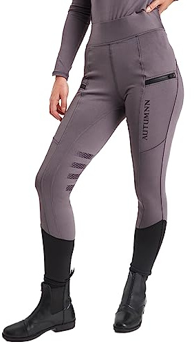 Women's Riding Tights Horse Riding Leggings Two Tone Ladies Girls Riding Tight Silicone Knee Patch With Phone Zip Pockets Jodhpurs (as8, waist, numeric_30, regular, regular, Grey/Black, Skinny)