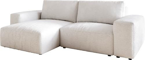Canapé d’angle Lanzo bouclé blanc crème 230x155 cm méridienne réversible