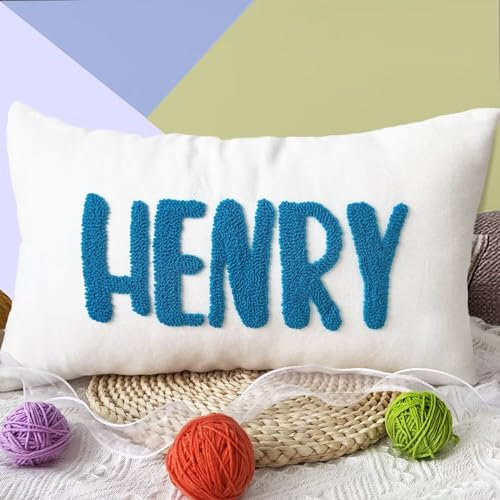 Wucidici Personalised Cushion, Custom Embroidered Name Pillow Customised Home Decoration Cushion Cotton Pillowcase for Bedrooms, Sofas, Children's Rooms - Optional Pillow Insert