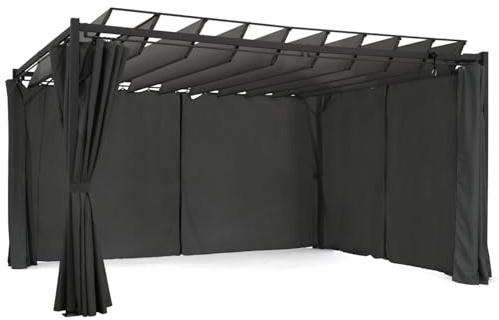 IDMarket - Pergola édition suprem Lames orientables 3x4 M et 4 Rideaux Gris Anthracite