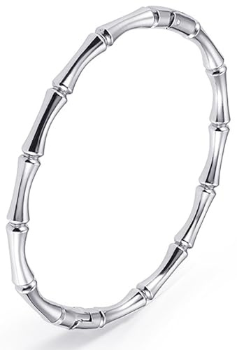 Heyjoin Women's Stainless Steel Bracelet Crystal Oval Bangle Round Bracelets (Digital Silver)