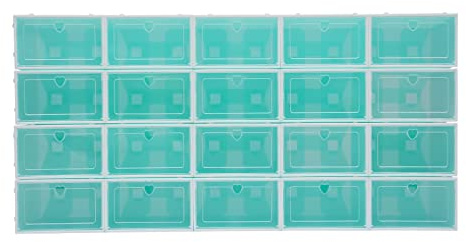 Susoso Cajas de zapatos plegables 20 unidades, caja de zapatos transparente, apilable, de plástico, organizador de zapatos con tapa abatible, fácil de montar para zapatos, accesorios y accesorios, 33