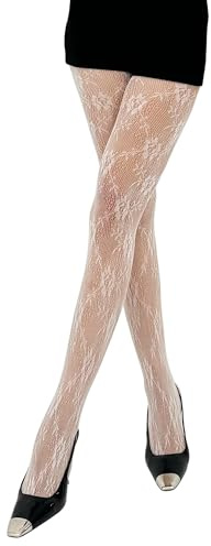 EVERSWE High Waist Fishnet Tights, Thigh High Suspender Stockings (Flower A3 White, SM)