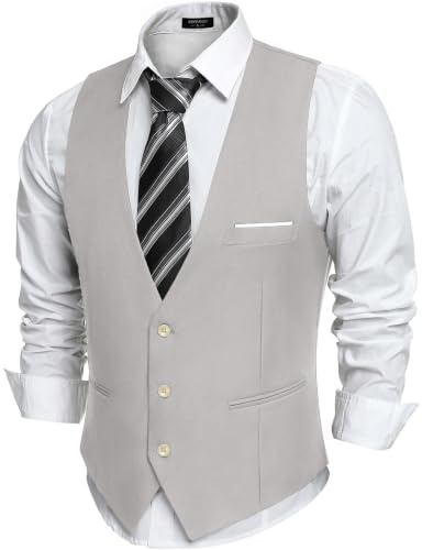 COOFANDY Kostymväst för Män Formell V-Ringning Väst Herrväst Bröllop Slim Fit Casual Väst Klänning Väster Med Fickor Grå M