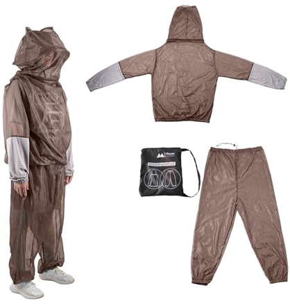 Mosquito Suit for Men Women with Hood & Pants, Bug Mosquito Jacket, Coffee