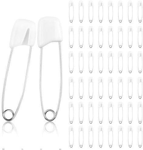 50 Stück Baby Sicherheitsnadeln für Babys, 55mm Sicherheitsnadeln Groß mit Verriegeln Verschluss,Robuste Sicherheitsnadel Edelstahl mit Kunststoffverschluss Safety Pins für Windeln,Kleidung, Weiß