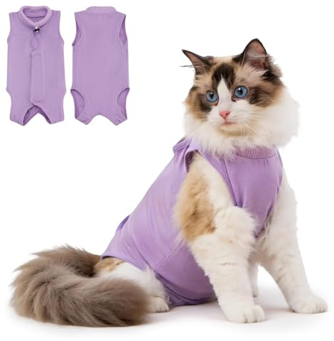 Avont katt återhämtningsdräkt, katt onesie för kvinnliga manliga katter lila L | Andningsbar och bekväm katt-onesie för katter efter kirurgi. Mjukt alternativ till kon. Maskintvättbar