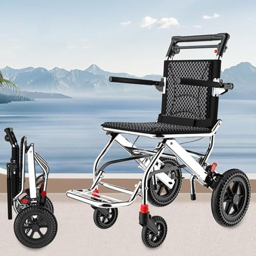 Silla de ruedas plegable ligera para adultos y niños, silla de ruedas portátil de viaje con freno de mano, construcción de aleación de aluminio duradera