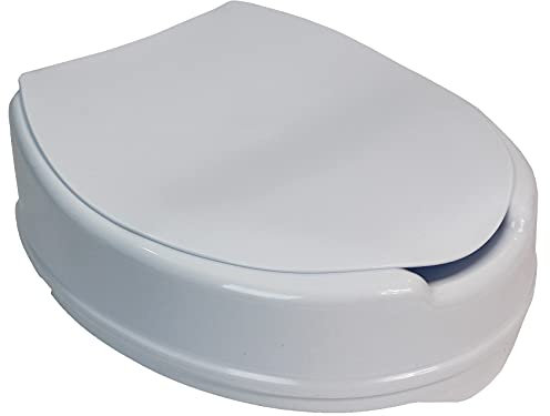 Actiasgear Raised Toilet Seat with Lid, Elderly, Disbaled Mobility Aid Comfortable Toiler Riser 10cm Total Height Easy Fitment