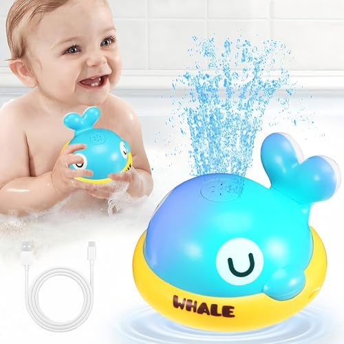 Baby Bath Toys, Rechargeable Bath Toy with LED Light Up, Whale Induction Spray Water Toy Automatic Spray Water Sprinkler Water Pool Whale Bathtub Toys for Toddlers Boys Girls Infant Kids Toys Age 1-3