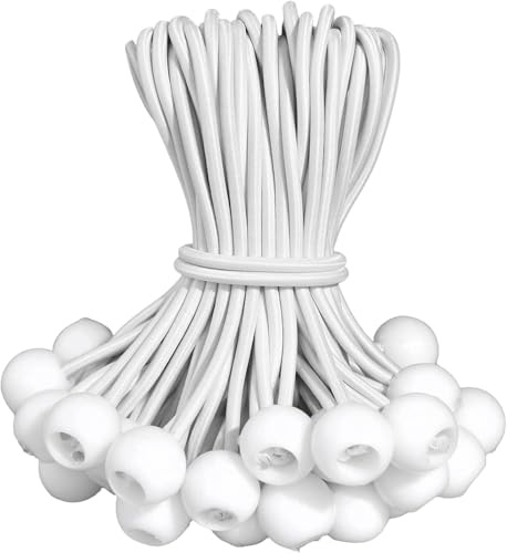 Corde Elastiche con Sfere, 20 pezzi Elastici Tenditori per Teloni, Elastici per Tende da 15 cm, Tenditore Elastico Palla, Corde di fissaggio per Tende, Baldacchino, Campeggio, Bianco