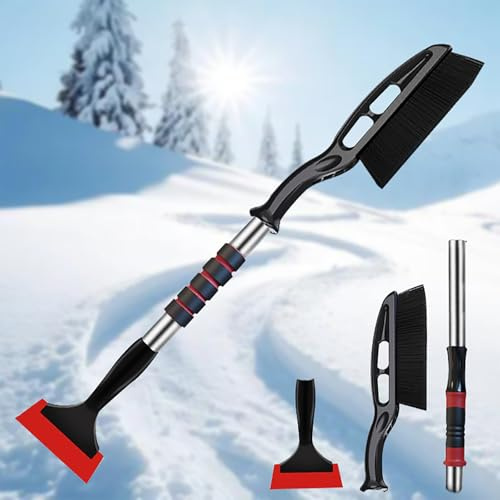 SUODAO 2-In-1 Ice Scraper, Extendable Ice Scraper with Snow Brush with Ergonomic Comfortable Sponge Grip, Efficency Universal Vehicle Snow Scraper Sturdy Winter Car Window Brush for Car Truck SUV