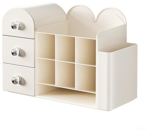 Organizer per trucchi di grande capacità, con cassetti trasparenti, scatola portaoggetti per cosmetici, prodotti per la cura della pelle e pennelli, design verticale per risparmiare spazio (bianco)