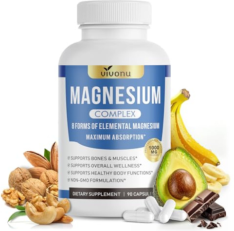 VivoNu Magnésium Bisglycinate | Magnésium Complexe 8 en 1, Haute Teneur 1000mg /j | 90 Gélules Vegan | Sommeil, Stress, Fatigue - Absorption Maximale & Assimilation Facilitée