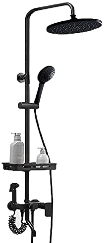 Kit de Ducha con Cabezal de Ducha Tipo Lluvia, Cabezal de Ducha y rociador Manual, Juego de Mezclador de Ducha de Pared, Negro, Sistema de Ducha A