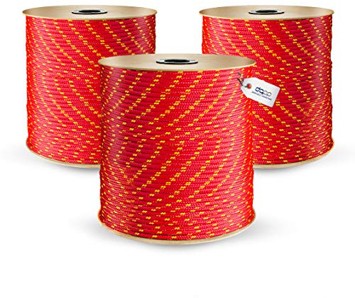 30m POLYPROPYLENSEIL 12mm ROT Traglast bis 1415 kg Flechtleine Textilseil Leine Schnur Rope Kunststoffseil Polyseil geflochten