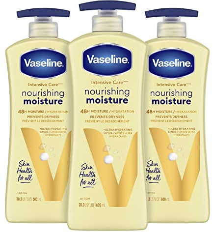 Vaseline Intensive Care Nourishing Moisture Body Lotion 3 Pk Made with Ultra-Hydrating Lipids + Pure Oat Extract for Dry Skin, for Nourished, Healthy-Looking Skin 20.3 oz