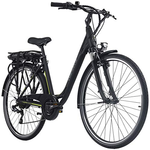 Adore E-City Bike Damen Versailles 28'' Alu Pedelec schwarz-grün 7 Gang E-Bike 250 Watt Li-Ion 36V/10,4 Ah
