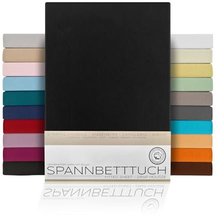 BEAUTEX Spannbetttuch Bettlaken aus Baumwolle, Premium Jersey Stoff 160g/m², Größe und Farbe wählbar (Topper - 140x200x15 cm, Schwarz)