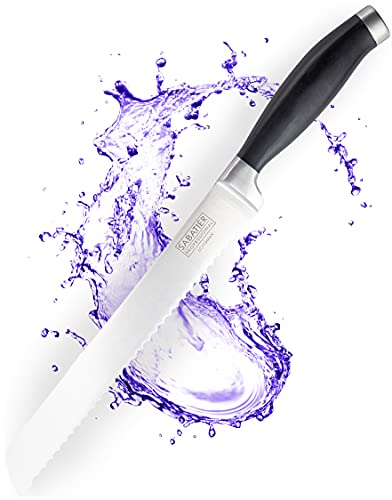 Sabatier Professional Broad Serrated Bread Kitchen Knife - 8in/20cm Taper Ground Stainless Steel Blade, Matt Black Rubberised Comfort Handle. Sharp for Longer, Lifetime Performance 25yr Guarantee