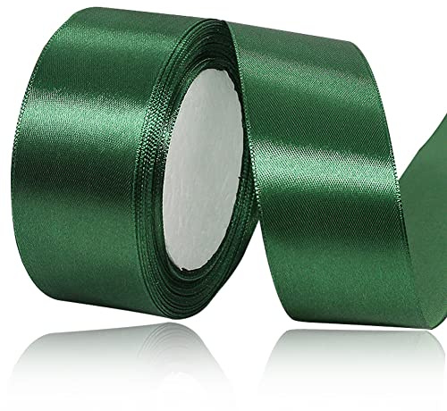 Satinband mörkgrönt 40 mm, 22 meter dekorativt presentband, brett tygband för bröllop-, dop- och födelsedagspresenter