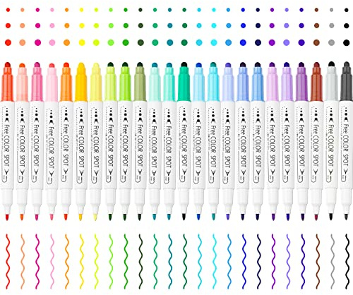 NiArt Marqueurs DOT à double pointe – 24 couleurs vives avec fibre fine et pointes rondes DOT pour l'art, le coloriage, le journal, le lettrage à la main, les croquis, l'anime, l'illustration, le