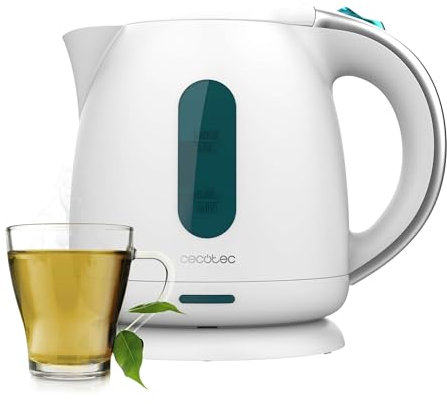 Cecotec Hervidor de Agua, 1 L Capacidad, Thermosense 140 White, 2200W, Calentamiento Rápido, Filtro Antical, Libre de BPA y Otros Tóxicos, Base con Giro de 360º, Recipiente sin Cables