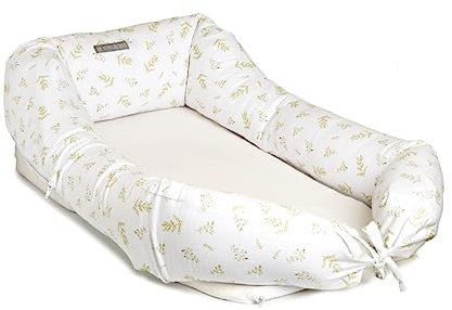 MIMUSELINA | Cuco Nest Reductor de Cuna - Cama Nido Bebe Recien Nacido Desenfundable y Impermeable - Cuna Nido Bebe Portátil Colecho, Chichonera, Cojín de Lactancia, 85x52 cm (Garden)
