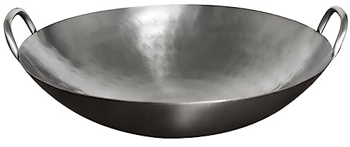 AZHANGYB Grande Pentola in Ghisa, Biauricolare Ghisa Non Rivestita Saltare in Padella Cinese Stufe A Gas Essere Applicabile Tradizione Wok Antiaderente (60cm)
