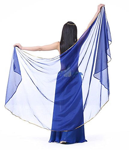 XChangeFun Sciarpa a semicerchio in chiffon per la danza del ventre, costume da danza del ventre, sciarpa per anca, paillettes, scialli dorati e veli, Blu scuro, 98.43 x 47.24 inch (250cm*120cm)