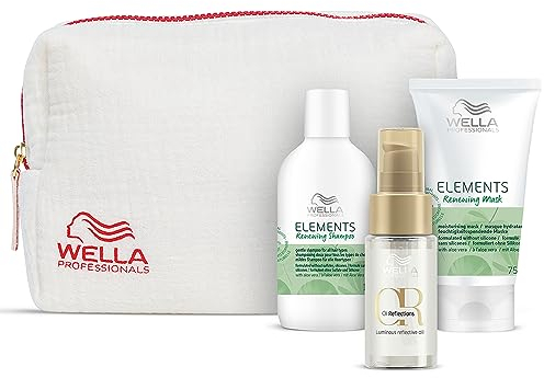 Wella Professionals Elements Reiseset – natürlich beruhigende Pflege für Haar und Kopfhaut – Set aus 100 ml Shampoo, 75 ml Haarmaske und 30 ml Oil Reflections Haaröl – inkl. Kosmetiktasche
