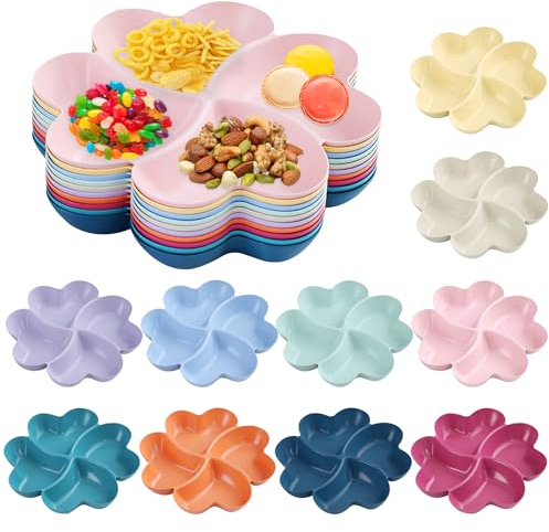 SUNOYA 10 Stück Snackteller, Snackschale mit Fächern, Snack Teller mit Unterteilung Snack Tablett Wiederverwendbar Obstteller mit Fächern, Snackteller mit Fächern für Nuss Getrocknetes Obst